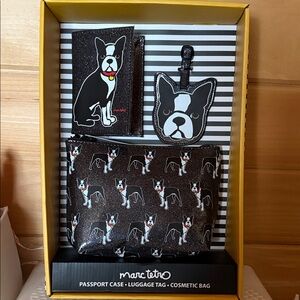 Marc Tetro Passport Case Luggage Tag Cosmetic Bag Set NIB